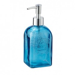 Dispensador de jabón de cristal retro azul, 500 ml